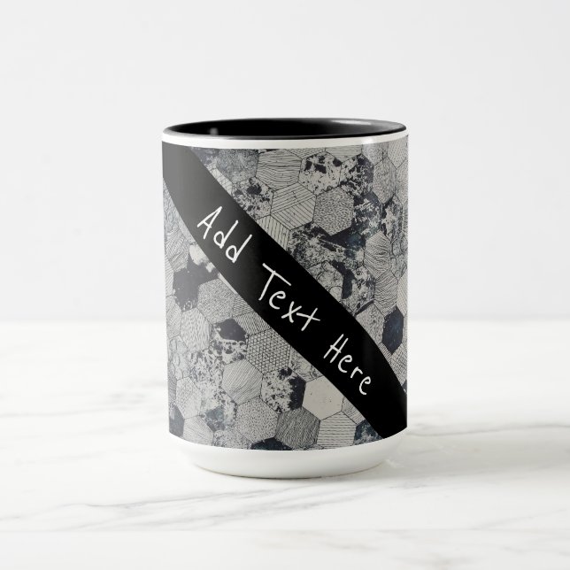 Geometric Grey, White and Black Hexagon Pattern Mug (Center)