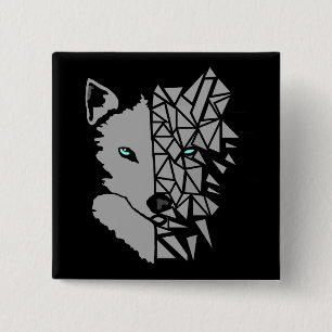 Geometric Grey Wolf 2 Inch Square Button