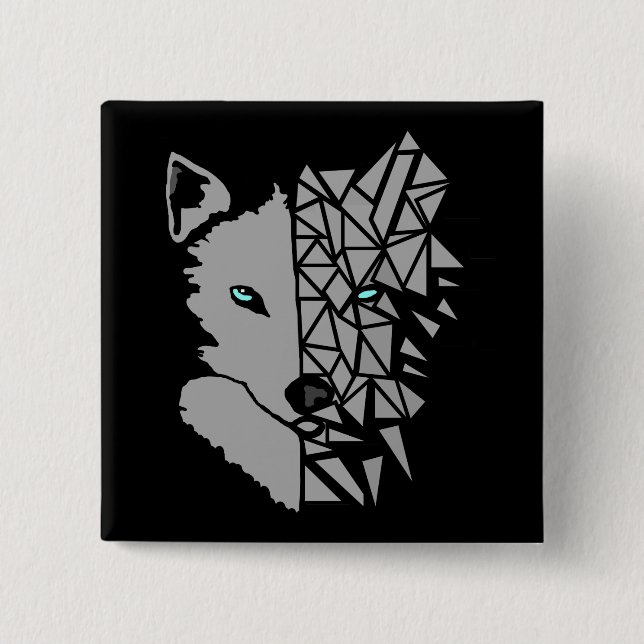 Geometric Grey Wolf 2 Inch Square Button (Front)