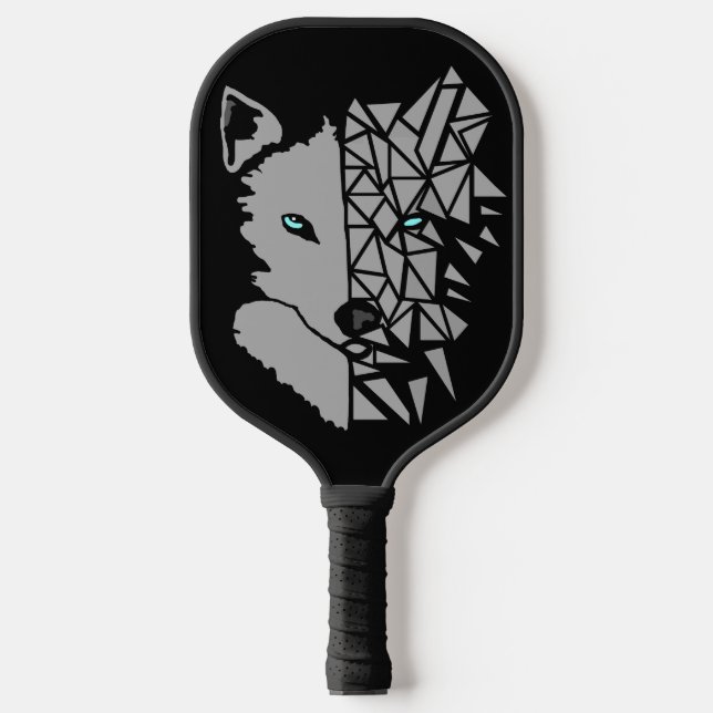 Geometric Grey Wolf Pickleball Paddle (Front)