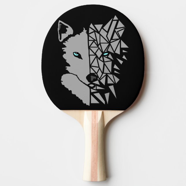Geometric Grey Wolf Ping Pong Paddle (Front)