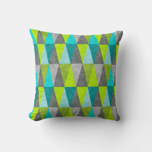 Geometric  Grunge Aqua Blue Green Triangle Pattern Throw Pillow