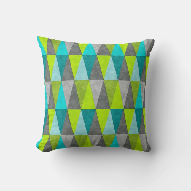 Geometric  Grunge Aqua Blue Green Triangle Pattern Throw Pillow (Front)
