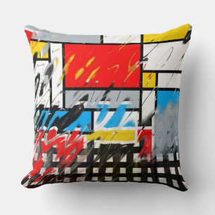 Geometric Grunge Collage Checker Pattern Throw Pillow