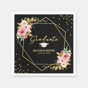 Geometric Hand Lettering Gold Glitter Graduation Napkin