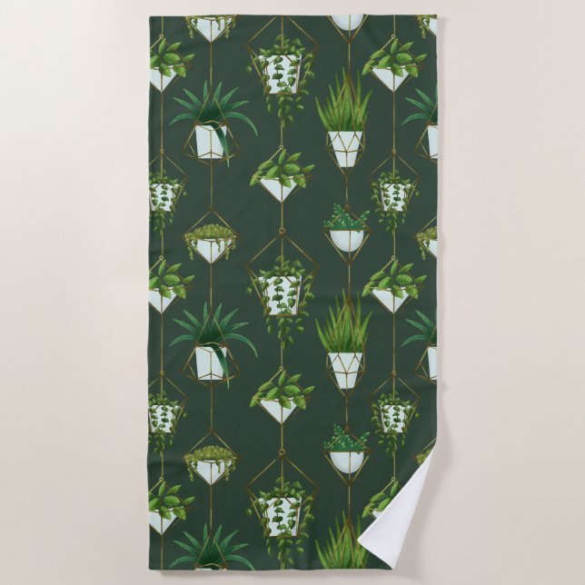 Geometric Hanging Houseplant Pattern Beach Towel (Front)