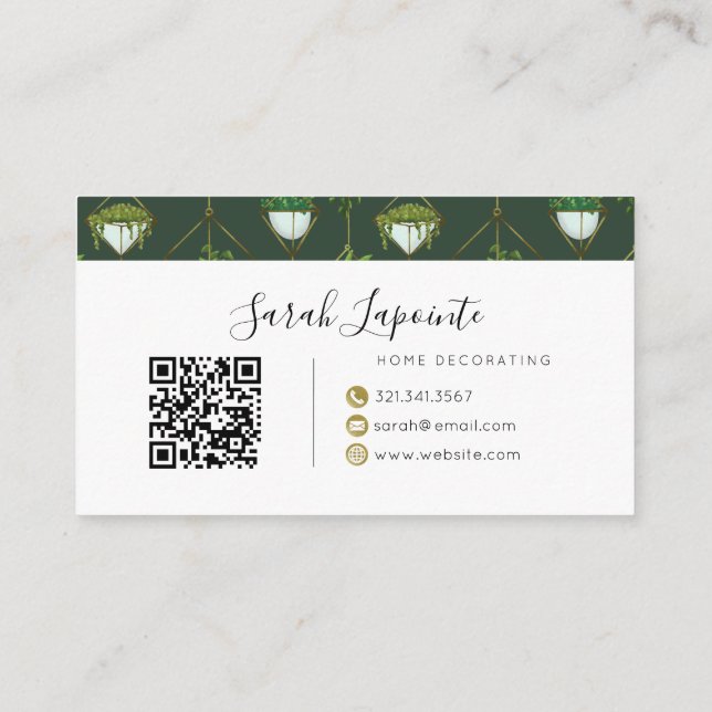 Geometric Hanging Houseplant Pattern - Home Decor Business Card (Back)