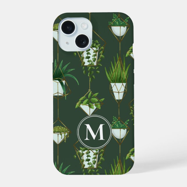 Geometric Hanging Houseplant Pattern iPhone 15 Case (Back)
