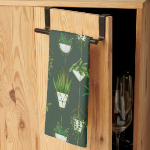 Geometric Hanging Houseplant Pattern Kitchen Towel