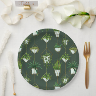Geometric Hanging Houseplant Pattern Paper Plate