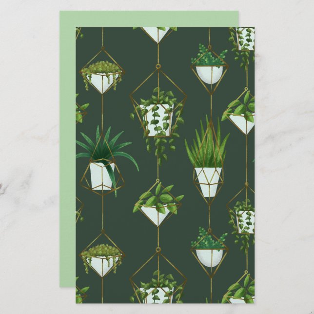 Geometric Hanging Houseplant Pattern Stationery (Front/Back)