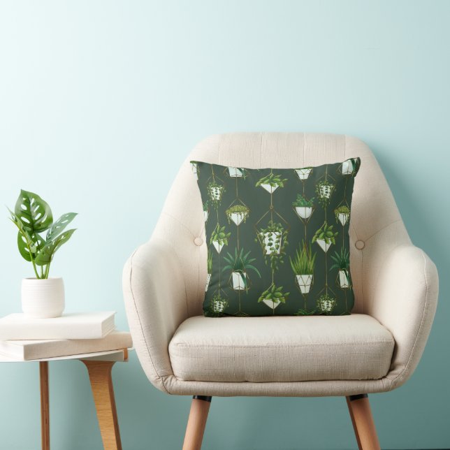 Geometric Hanging Houseplant Pattern Throw Pillow (Chair)