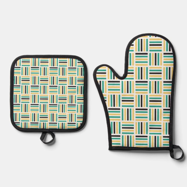 Geometric Harmony Oven Mitts & Pot Holders Set (Front)