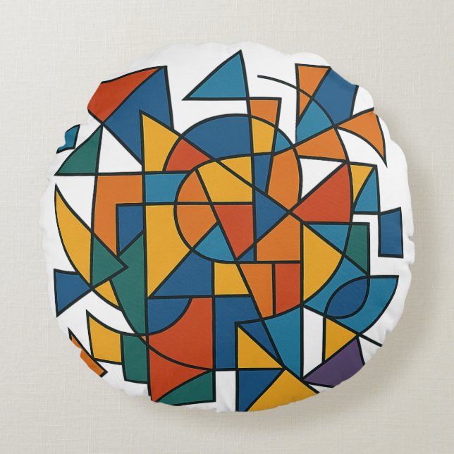 Geometric Harmony Round Pillow (Front)