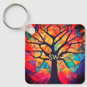 geometric healing colourful yoga coach add letter keychain