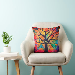 geometric healing colourful yoga coach add letter throw pillow