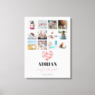 Geometric Heart Baby's First Year Photo Collage Canvas Print