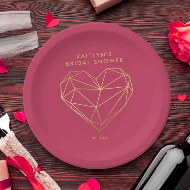Geometric Heart Valentine's Day Bridal Shower Paper Plate (Creator Uploaded)