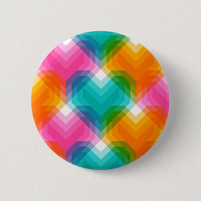 Geometric hearts in psychedelic colours (1) 2 inch round button (Front)