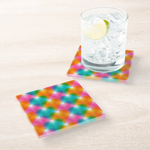 Geometric hearts in psychedelic colours (1) glass coaster