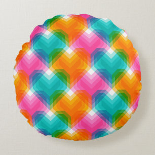 Geometric hearts in psychedelic colours (1) round pillow