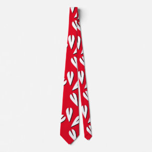 Geometric  Hearts Pattern Red White Black Tie