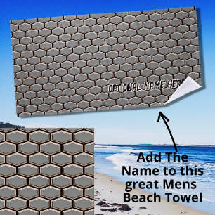 Geometric Hexagon 3D Look Texture Grey Beach Towel