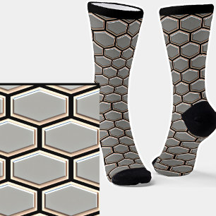 Geometric Hexagon 3D Look Texture Grey Socks