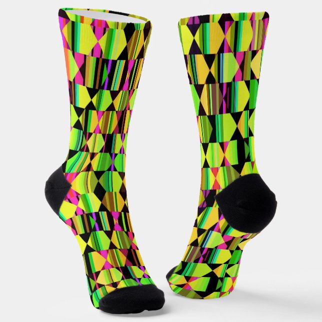 Geometric Hexagon and Triangle in Yellow and Black Socks (Angled)