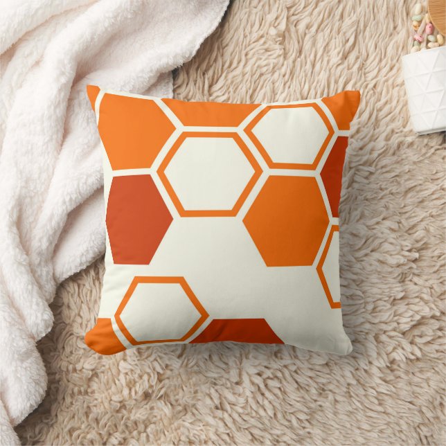 Geometric hexagon honeycomb orange throw pillow (Blanket)