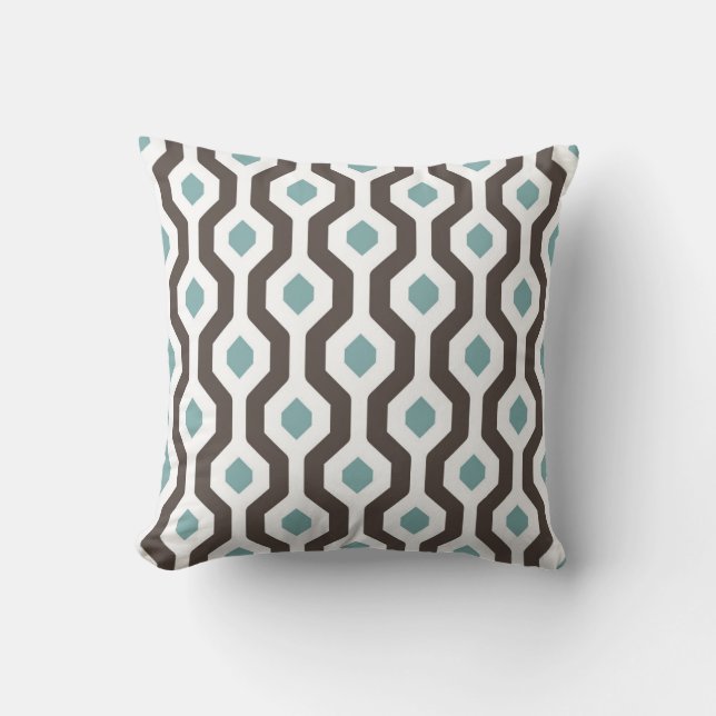Geometric Hexagon Link Pattern Teal Brown Throw Pillow (Front)