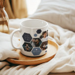 Geometric Hexagon | Modern 4 Photo Father's Day Coffee Mug<br><div class="desc">4 photo collage framed in a trendy modern honeycomb shape and contrasting blues with your choice of personalization. Personalize with your custom message in white lettering. All colours can be changed. These are gifts that are perfect for any dad. A gift that he will treasure for a lifetime! Can be...</div>