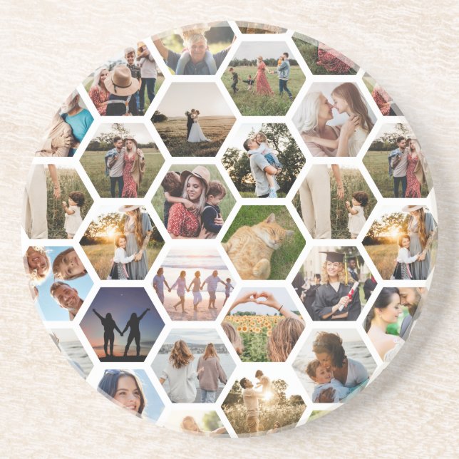 Geometric Hexagon Pattern Photo Collage Coaster (Front)