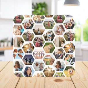 Geometric Hexagon Pattern Photo Collage Coaster