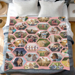 Geometric Hexagon Pattern Photo Collage Fleece Blanket
