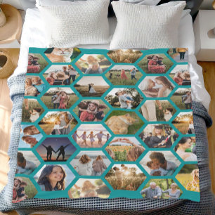 Geometric Hexagon Pattern Photo Collage Fleece Blanket