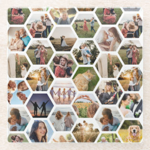 Geometric Hexagon Pattern Photo Collage Glass Coaster