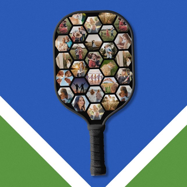 Geometric Hexagon Pattern Photo Collage Pickleball Paddle (Creator Uploaded)