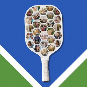 Geometric Hexagon Pattern Photo Collage Pickleball Paddle