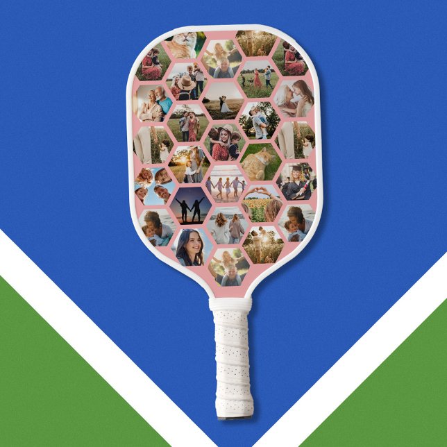 Geometric Hexagon Pattern Photo Collage Pickleball Paddle (Creator Uploaded)