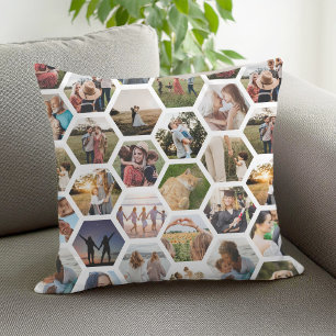 Geometric Hexagon Pattern Photo Collage Throw Pillow
