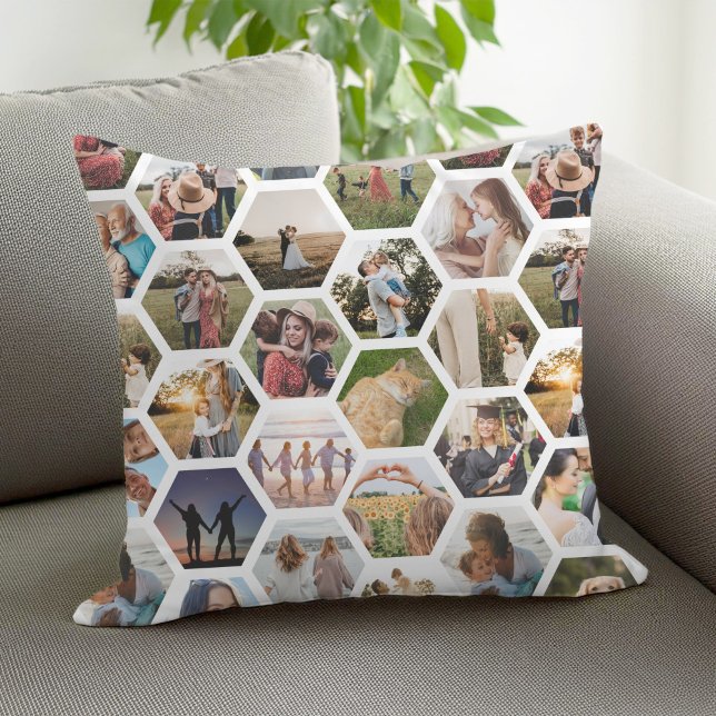 Geometric Hexagon Pattern Photo Collage Throw Pillow (Creator Uploaded)