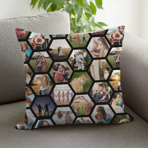 Geometric Hexagon Pattern Photo Collage Throw Pillow
