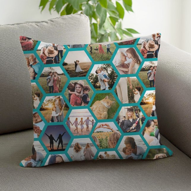 Geometric Hexagon Pattern Photo Collage Throw Pillow (Creator Uploaded)