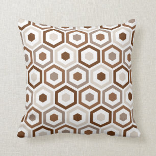 Geometric Hexagon Pattern Pillow Beige Brown