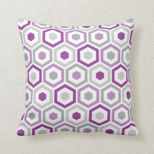 Geometric Hexagon Pattern Pillow   Purple Grey