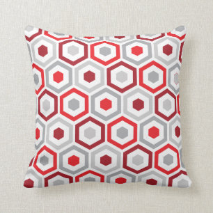 Geometric Hexagon Pattern Pillow   Red Grey