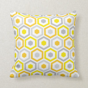 Geometric Hexagon Pattern Pillow   Yellow Grey