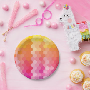 Geometric Hexagon Pink & Yellow Paper Plates