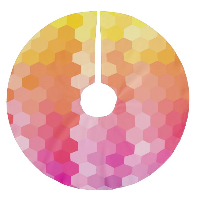 Geometric Hexagon Shapes Pink yellow Brushed Polyester Tree Skirt (Front)